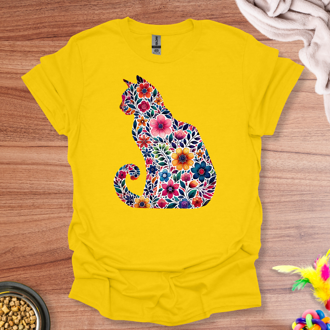 Floral Feline Elegance T-Shirt