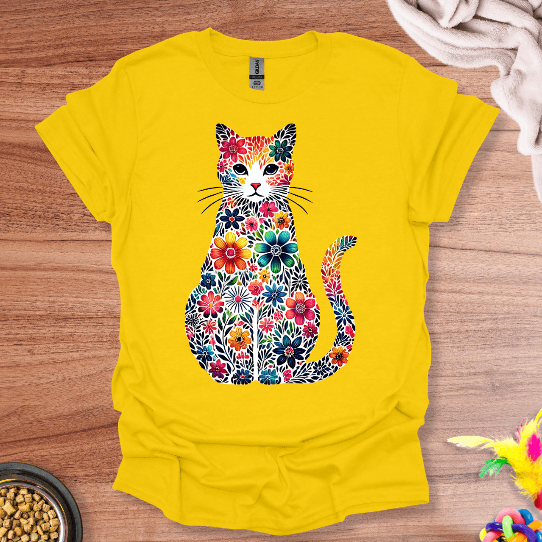 Floral Feline Silhouette T-Shirt