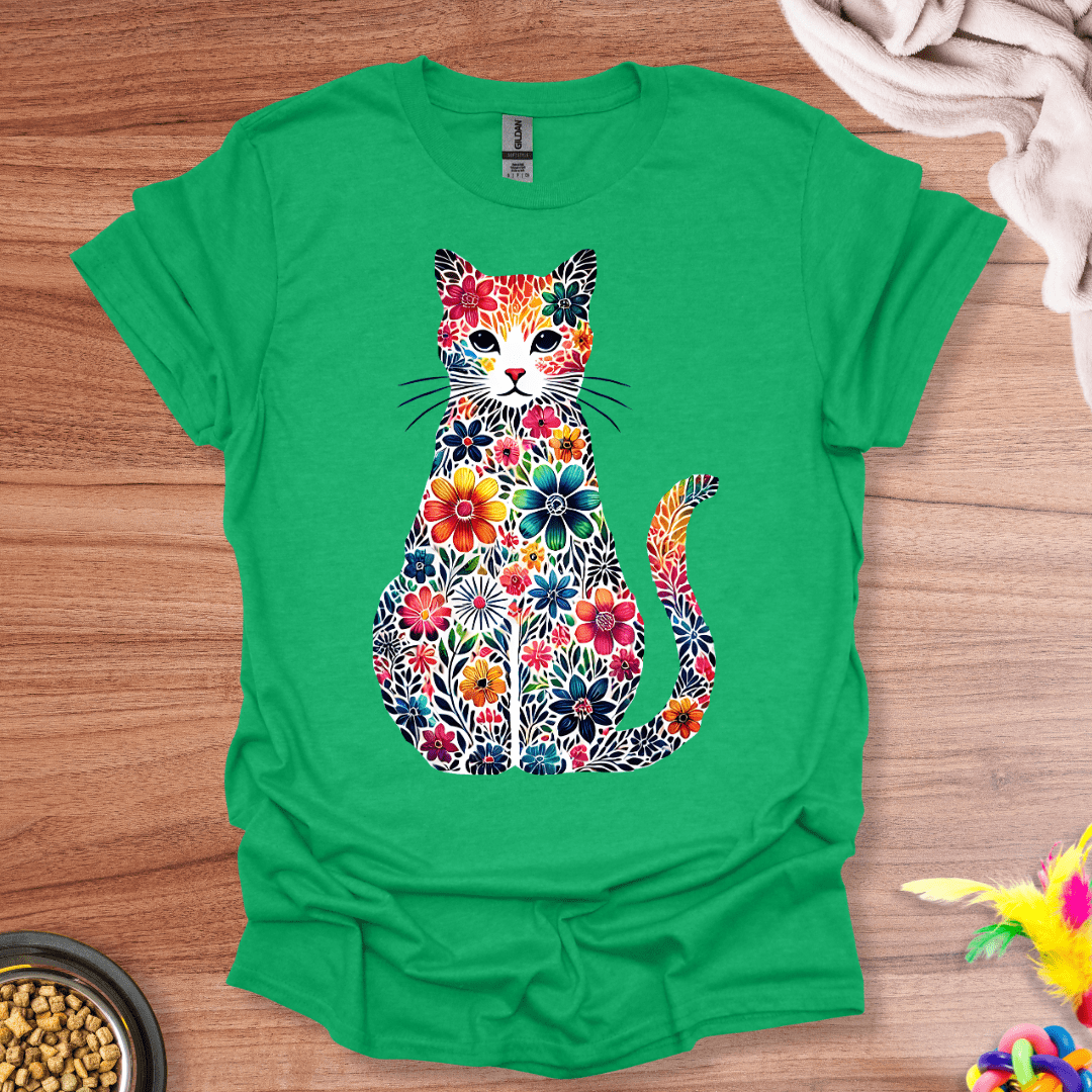Floral Feline Silhouette T-Shirt